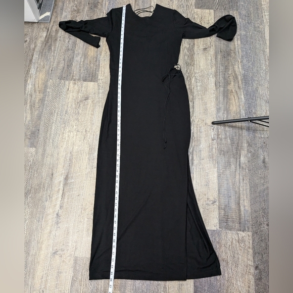 Reformation Kinsey Knit Long Sleeve Dress Size Large in Black Lace Up Cut Outs - Picture 8 of 10